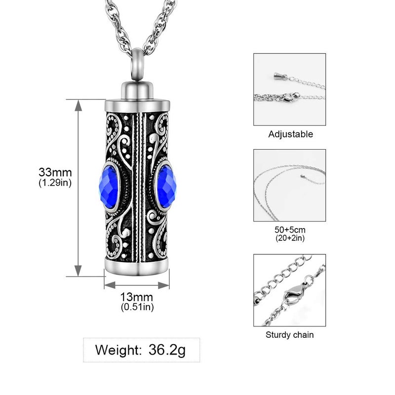 XIUDA Crystal Cremation Urn Necklace for Ashes Keepsake Cremation Jewelry for Human Ashes Stainless Steel Memorial Pendant with Flower (Blue) - Image 2